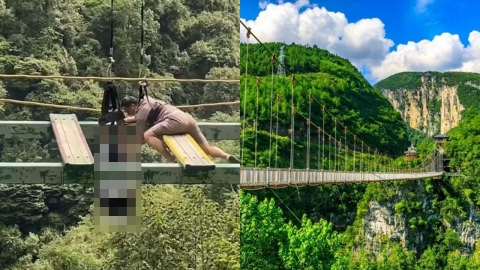 內地男童走吊橋「步步驚心」踩空 安全帶不慎脫落 爸爸親眼目睹墜落經過