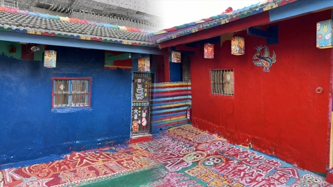 著名景點台中彩虹眷村遭受破壞 被紅藍油漆遮蓋 多年心血盡毀